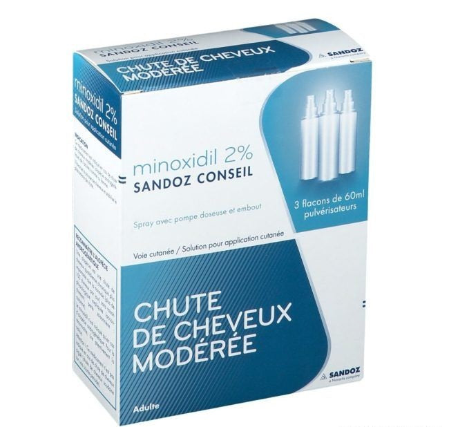 Minoxidil 2% Anti Chute Des Cheveux Sandoz 3X60 ML