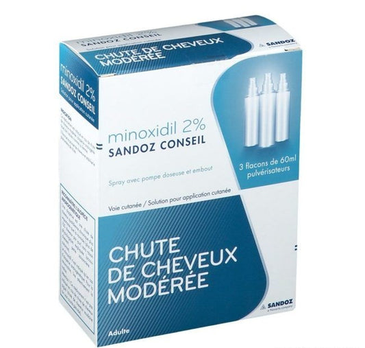 Minoxidil 2% Anti Chute Des Cheveux Sandoz  3X60 ML